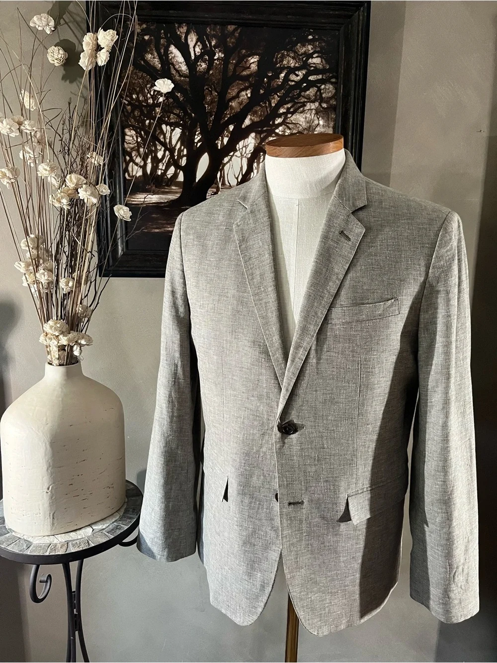 Banana Republic Light Gray Linen/ Cotton Blend Single-Breasted Blazer